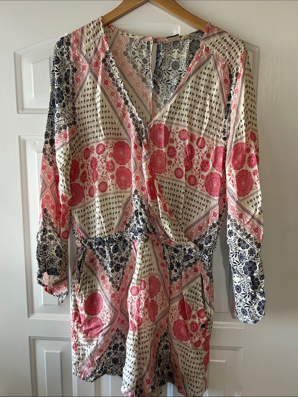 Roxy Cream, Pink & Navy Printed Romper